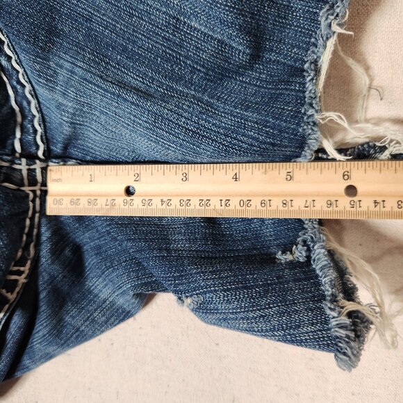 LA Idol USA Denim Shorts Juniors 13 Distressed Cutoff Raw Hem Thick Stitching - Picture 8 of 15